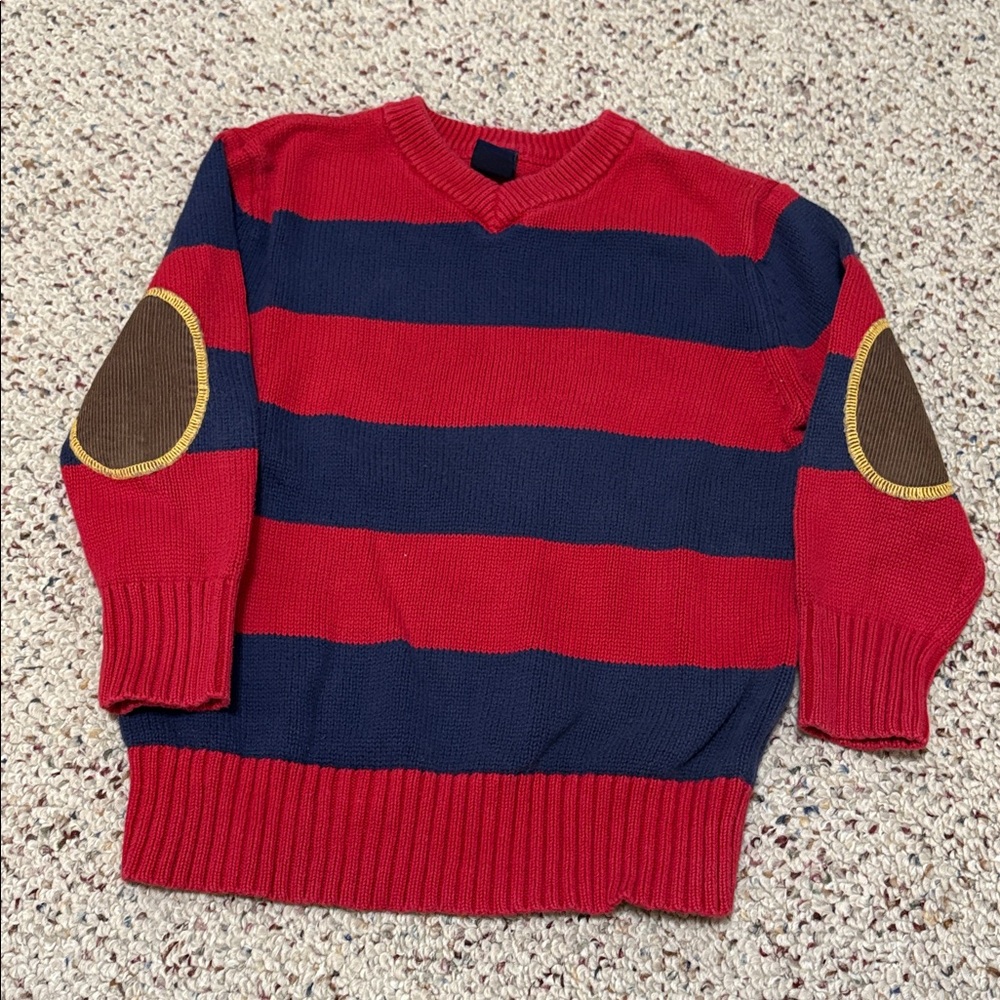 GAP Red and Navy Striped V-Neck Sweater